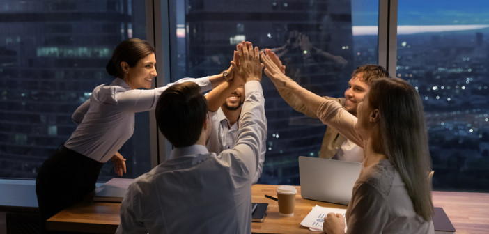 Motivated,Multinational,Team,Raise,High,Fives,On,Briefing,After,Finding