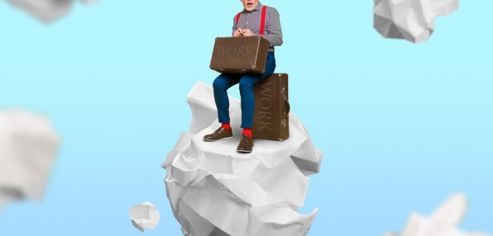 Concept,Collage,Of,Company,Loss,Jobless,Man,Sit,Crumpled,Paper