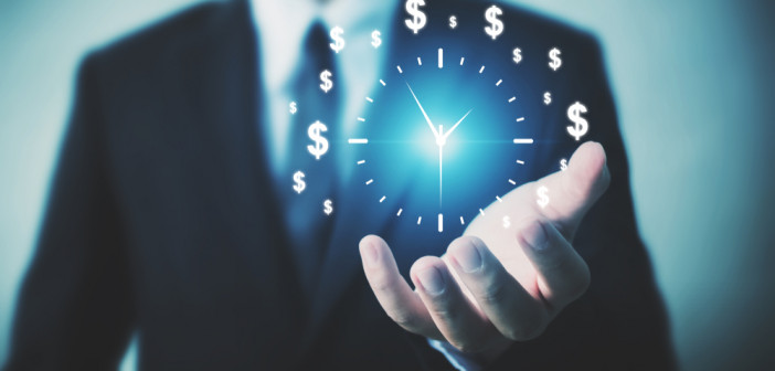 Businessman,Holding,Sign,Clock.,Concept,Business,Time,Is,Money