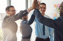 Happy,Successful,Multiracial,Business,Team,Giving,A,High,Fives,Gesture