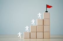 Goals,Achievement,And,Business,Success.,Rises,Up,Stairs,To,Target.