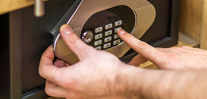 Person,Press,Key,On,Safety,Lock,Pad,Number.,Secret,Password