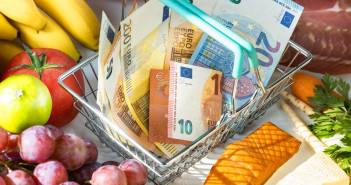 Shopping,Basket,With,Euro,,Food,From,The,Store,Around,,Concept