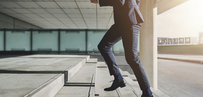 Businessman,Running,Fast,Upstairs.,Horizontal,Outdoors,Shot.