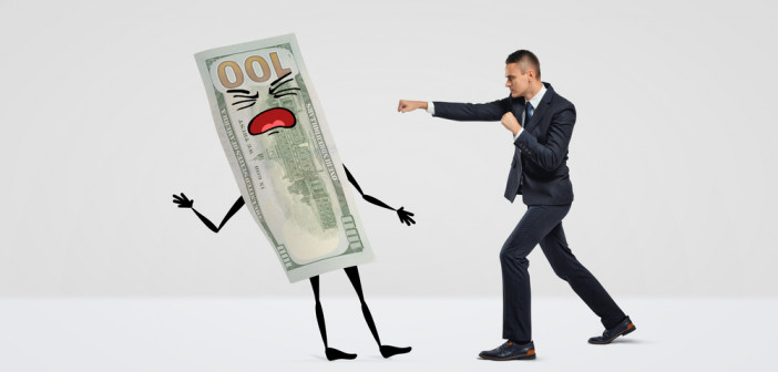 A,Businessman,On,White,Background,Boxing,With,A,Large,Money