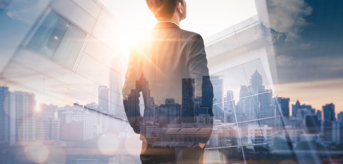 The,Double,Exposure,Image,Of,The,Business,Man,Standing,Back