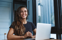 Happy,Smart,Woman,Working,From,Home,,Freelancer,Using,Computer,,Work