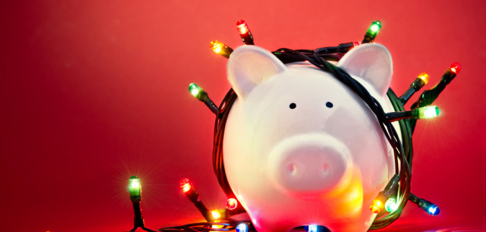 Piggy,Bank,Wrapped,In,Christmas,String,Lights
