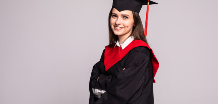 Educational,Theme:,Graduating,Student,Girl,In,An,Academic,Gown.,Isolated