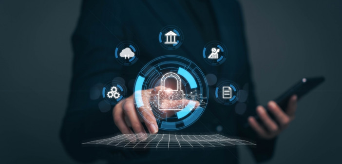 Businessman,Finger,Touching,Padlock,Icon.cybersecurity,Protection,Concept.innovative,Digital,Crime,Prevention