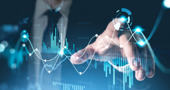Office,Man,Finger,Touch,Hud,,Virtual,Screen,With,Stock,Market