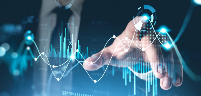 Office,Man,Finger,Touch,Hud,,Virtual,Screen,With,Stock,Market