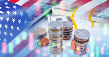 Us,Economic.,Money,And,Calculator,On,Table.,Flag,Of,United