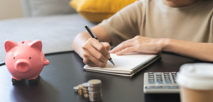 Saving,Money,Wealth,Concept,,Asian,Young,Business,Woman,Hand,Write